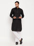 Men's Black And White Cotton Blend Pathani Suit Set