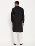 Men's Black And White Cotton Blend Pathani Suit Set