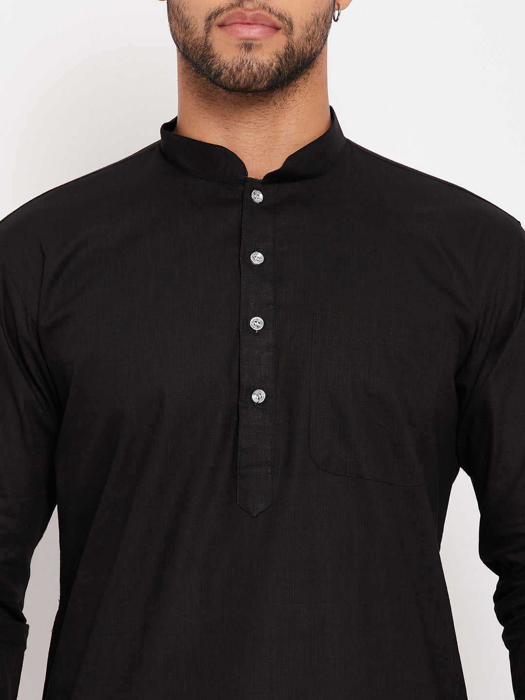 Men's Black And White Cotton Blend Pathani Suit Set