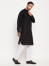 Men's Black And White Cotton Blend Pathani Suit Set
