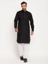 Men's Black And White Cotton Blend Pathani Suit Set
