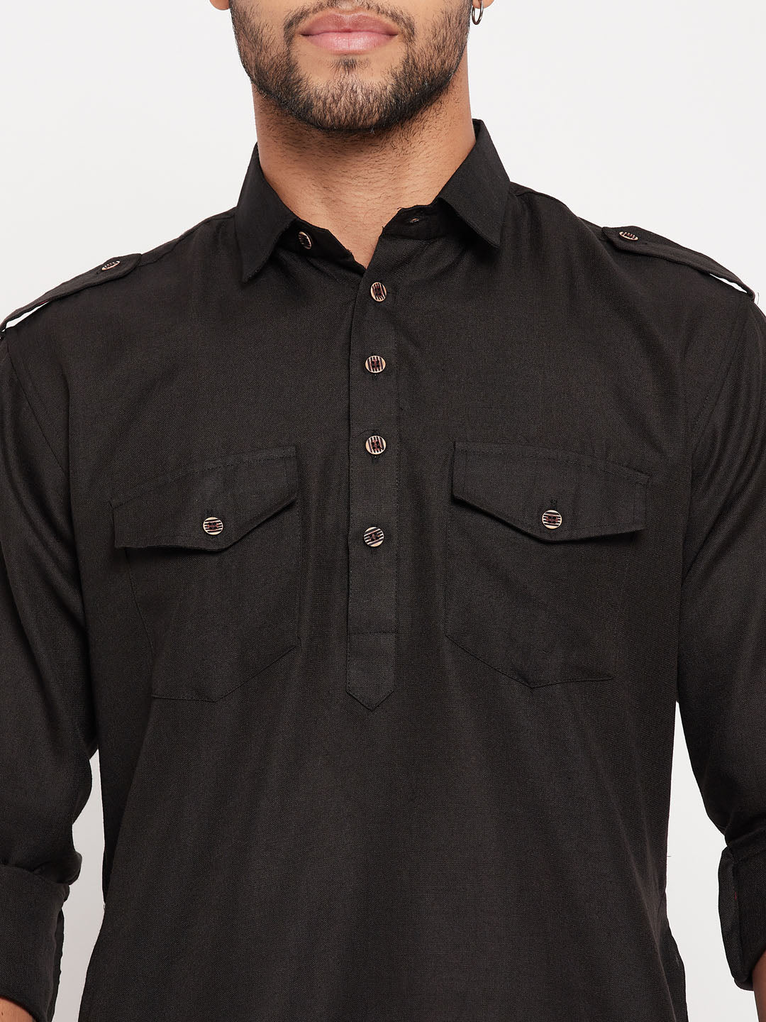 Men's Black Pathani Suit With White Pant Set