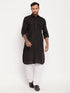 Men's Black And White Cotton Blend Pathani Suit Set