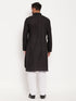 Men's Black And White Cotton Blend Pathani Suit Set