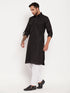 Men's Black And White Cotton Blend Pathani Suit Set