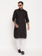 Men's Black And White Cotton Blend Pathani Suit Set