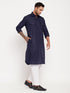Men's Blue Pathani Suit With White Pant Set