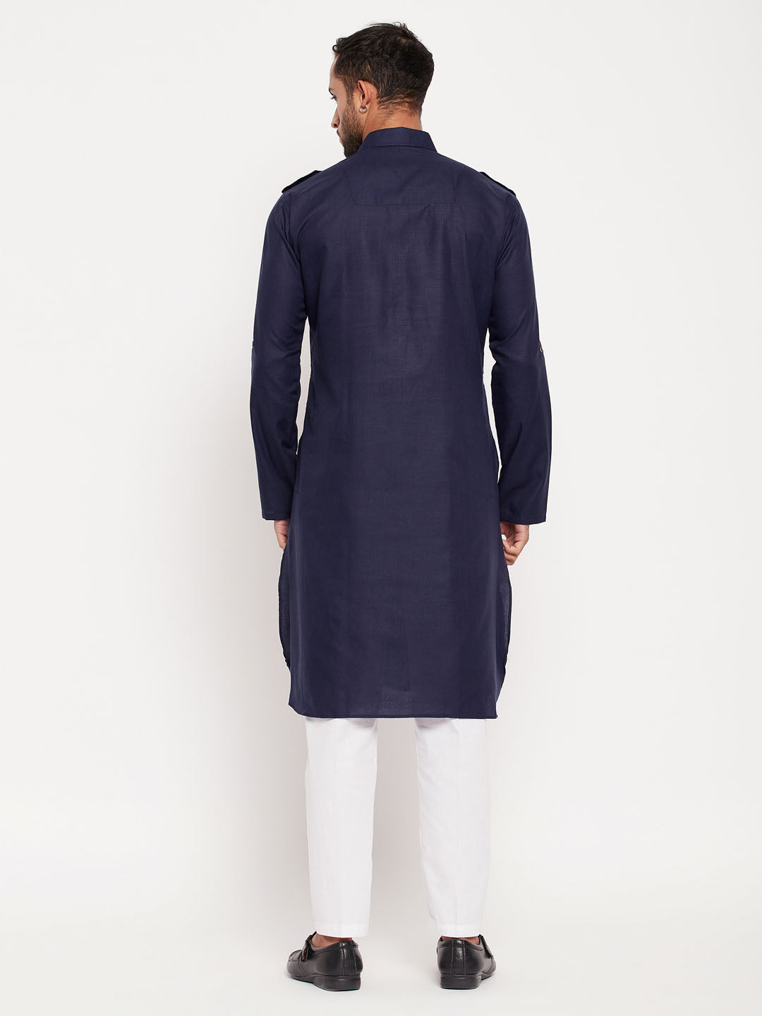 Men's Blue Pathani Suit With White Pant Set