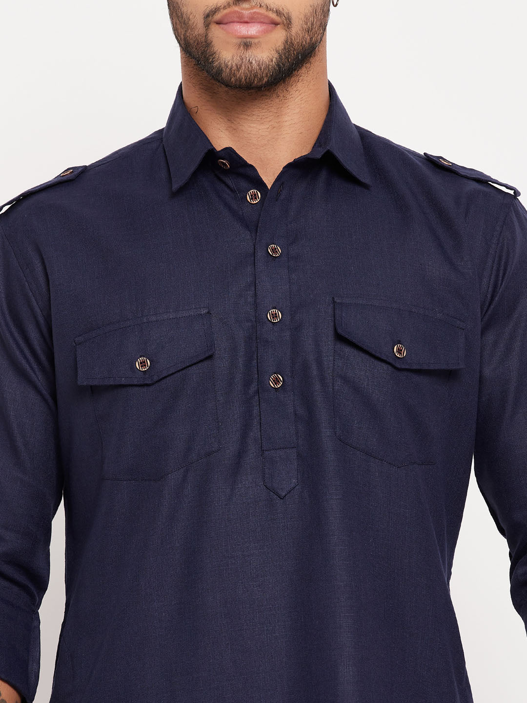 Men's Blue Pathani Suit With White Pant Set