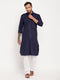Men's Blue And White Cotton Blend Pathani Suit Set