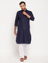 Men's Blue And White Cotton Blend Pathani Suit Set
