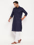 Men's Blue And White Cotton Blend Pathani Suit Set