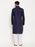 Men's Blue And White Cotton Blend Pathani Suit Set