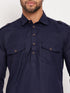 Men's Blue And White Cotton Blend Pathani Suit Set