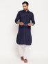 Men's Blue And White Cotton Blend Pathani Suit Set