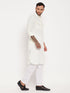 Men's Cream And White Cotton Blend Pathani Suit Set