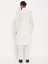 Men's Cream And White Cotton Blend Pathani Suit Set
