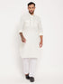 Men's Cream And White Cotton Blend Pathani Suit Set