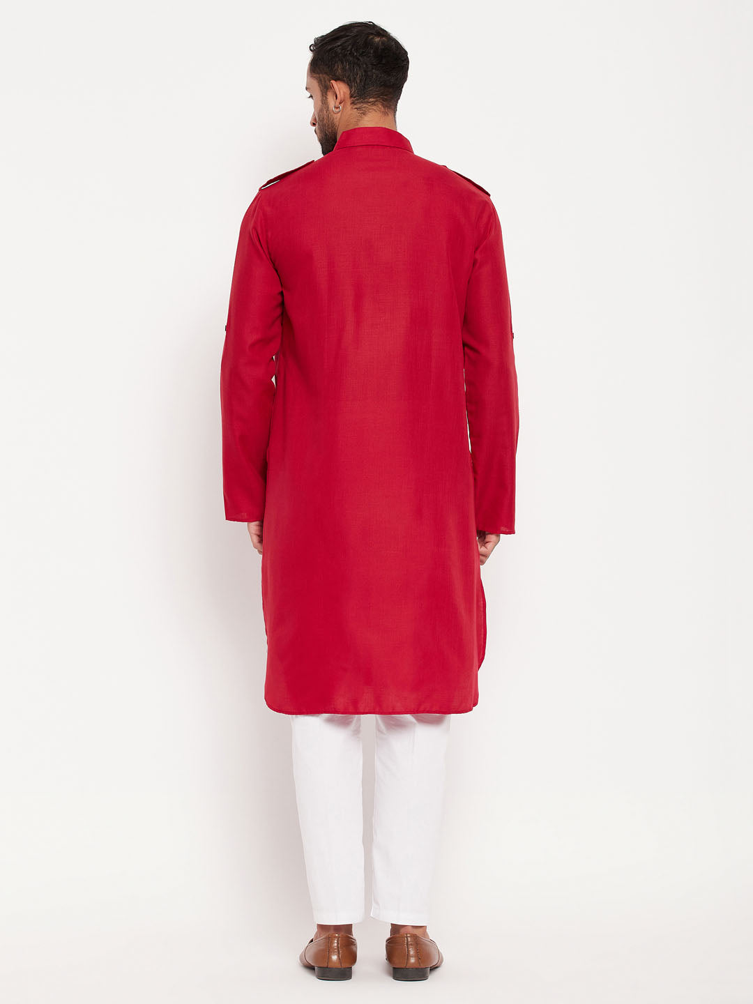 Men's Maroon Pathani Suit With White Pant Set