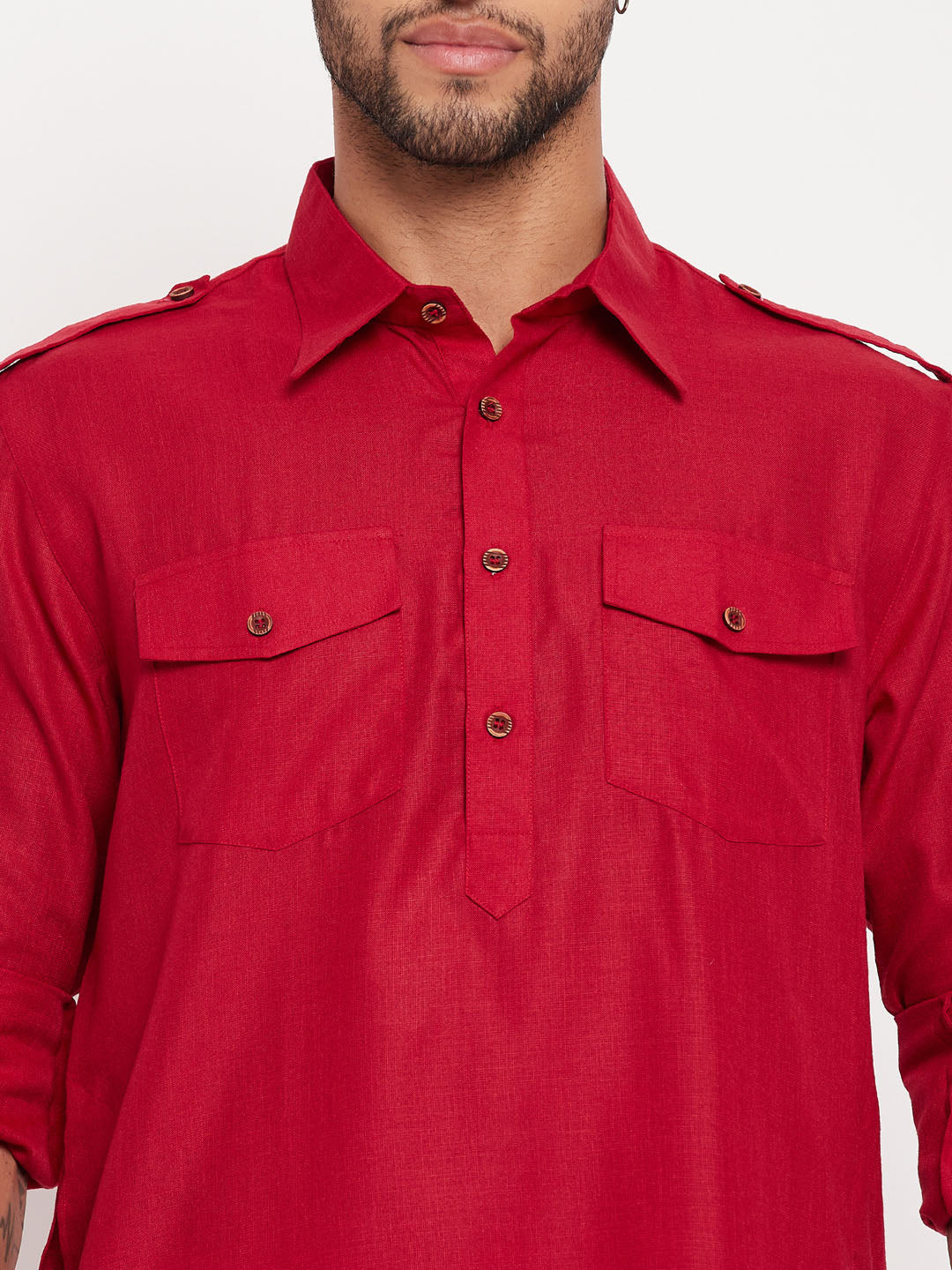 Men's Maroon Pathani Suit With White Pant Set