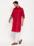Men's Maroon And White Cotton Blend Pathani Suit Set