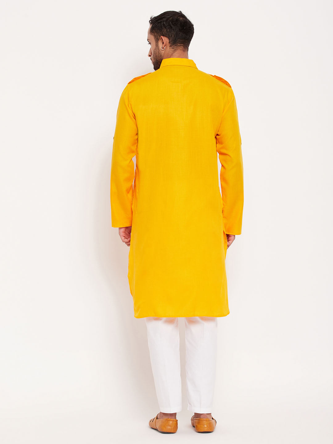 Men's Mustard Pathani Suit With White Pant Set