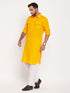 Men's Mustard And White Cotton Blend Pathani Suit Set