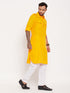 Men's Mustard And White Cotton Blend Pathani Suit Set