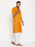 Men's Rust And White Cotton Blend Pathani Suit Set
