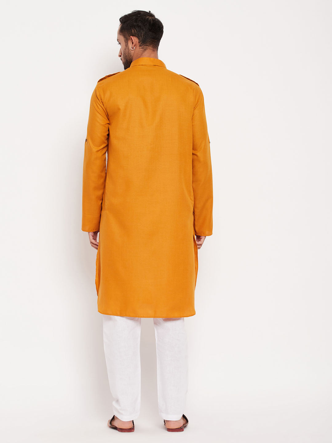 Men's Rust And White Cotton Blend Pathani Suit Set