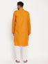 Men's Rust And White Cotton Blend Pathani Suit Set