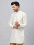 VASTRAMAY Men's Cream Silk Blend Curved Kurta