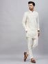 Men's Cream Silk Blend Curved Kurta Pant Set