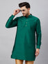 VASTRAMAY Men's Green Silk Blend Curved Kurta