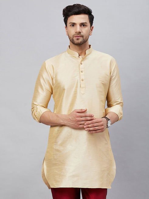 Men's Gold Silk Blend Curved Kurta