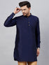 VASTRAMAY Men's Navy Blue Silk Blend Curved Kurta