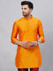 VASTRAMAY Men's Orange Silk Blend Curved Kurta