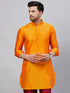 VASTRAMAY Men's Orange Silk Blend Curved Kurta