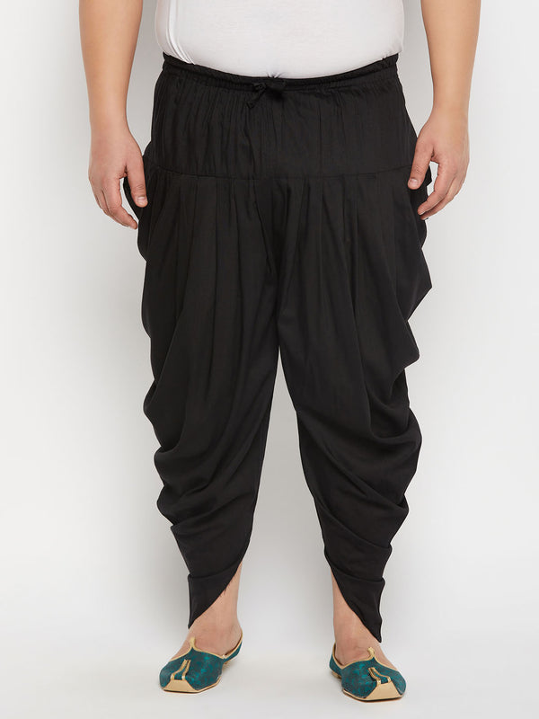 Men's Plus Size Black Solid Cowl Dhoti Pant