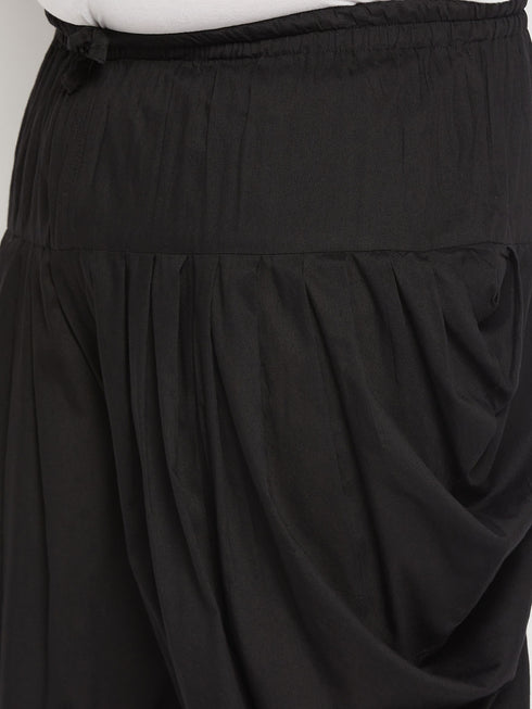 Men's Plus Size Black Solid Cowl Dhoti Pant