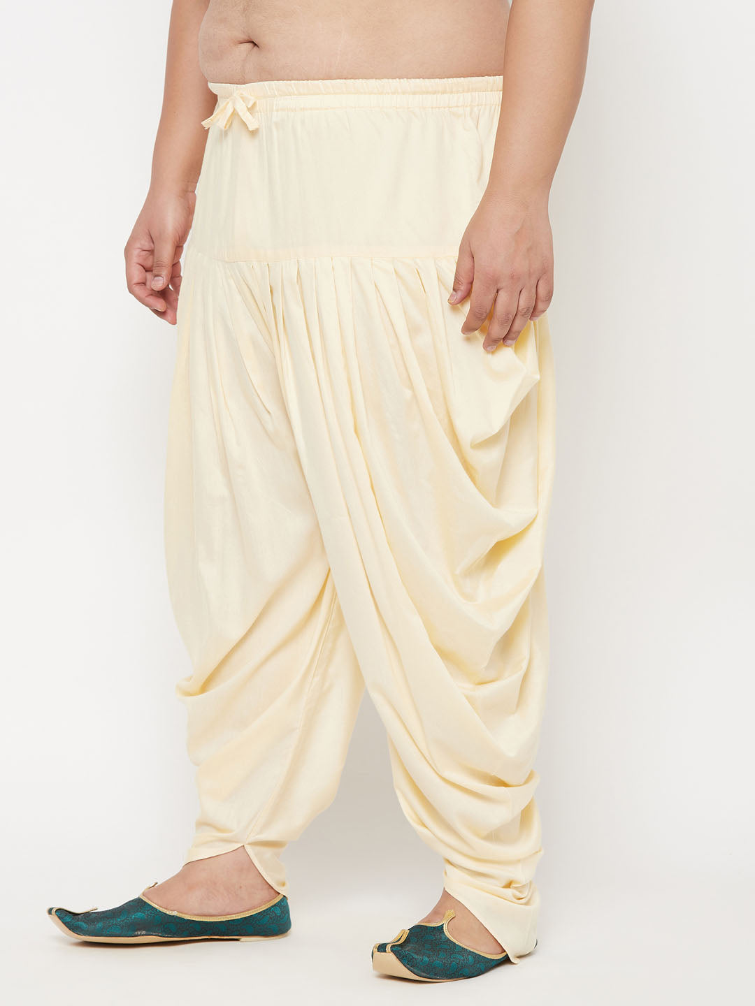 Men's Plus Size Gold Solid Cowl Dhoti Pants