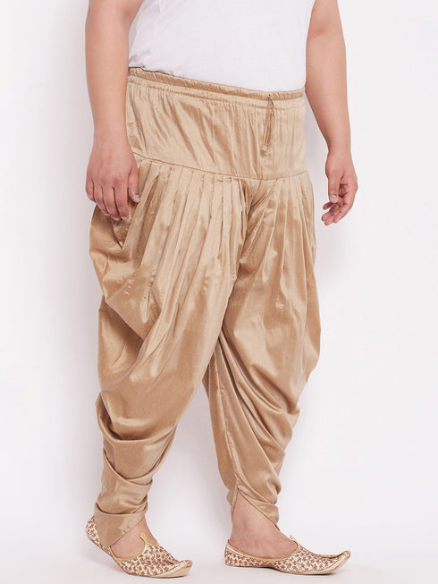 Plus Size Men's Rose Gold-Coloured Solid Cowl Dhoti