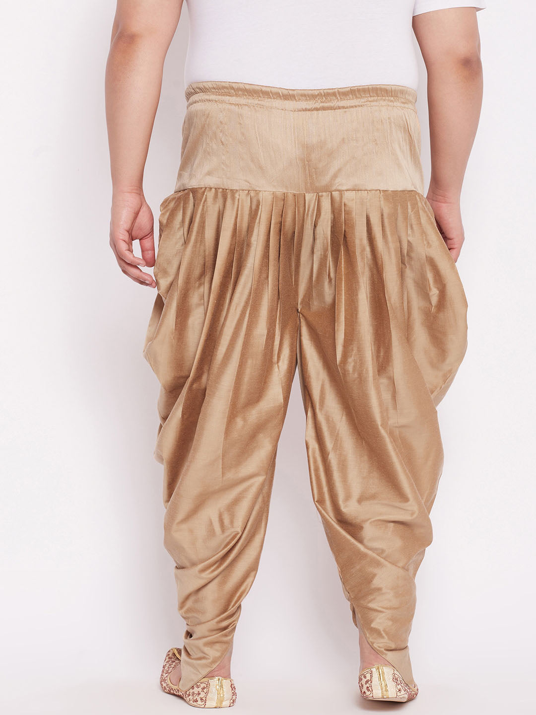 Plus Size Men's Rose Gold-Coloured Solid Cowl Dhoti