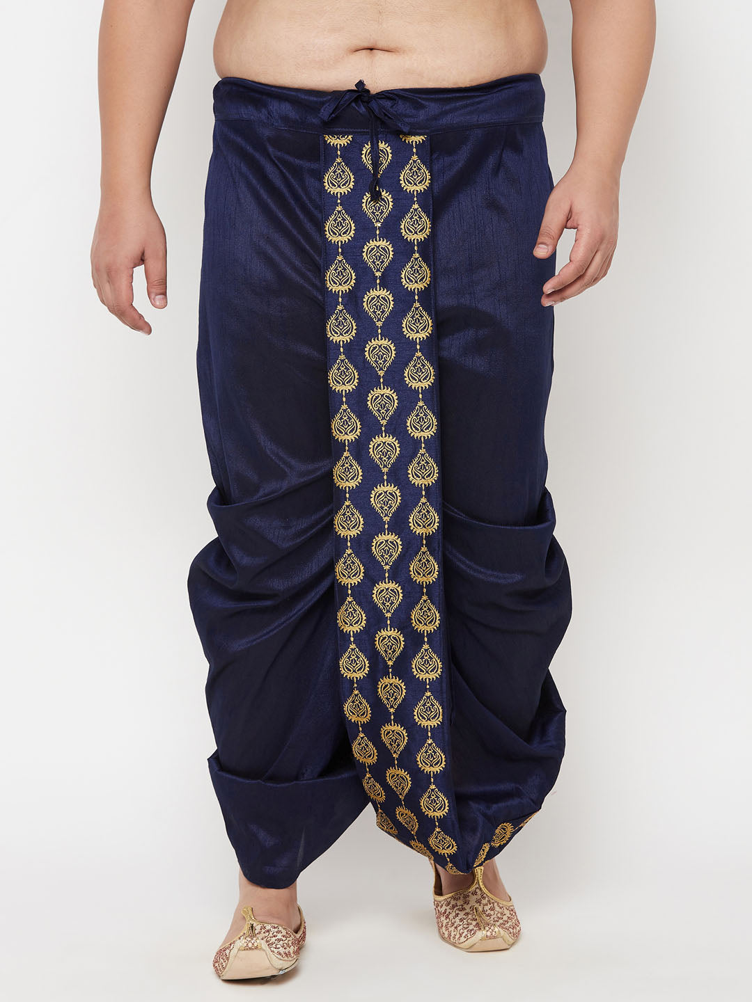 Men's Plus Size Navy Blue Cotton Blend Embroidered Traditional Dhoti