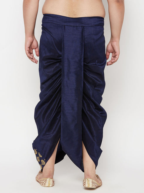 Men's Plus Size Navy Blue Cotton Blend Embroidered Traditional Dhoti