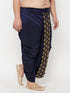 Men's Plus Size Navy Blue Cotton Blend Embroidered Traditional Dhoti