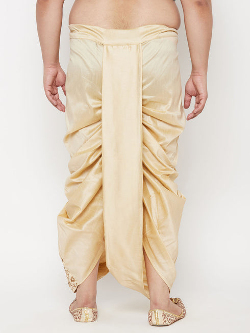 Men's Plus Size Gold Cotton Blend Embroidered Traditional Dhoti
