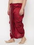 Men's Plus Size Maroon Cotton Blend Thread Work Traditional Dhoti