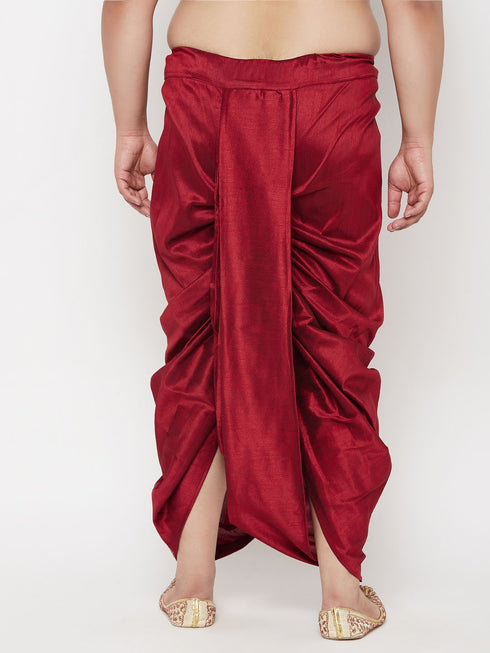 Men's Plus Size Maroon Cotton Blend Thread Work Traditional Dhoti