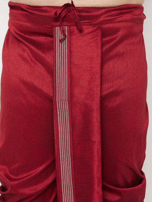 Men's Plus Size Maroon Cotton Blend Thread Work Traditional Dhoti